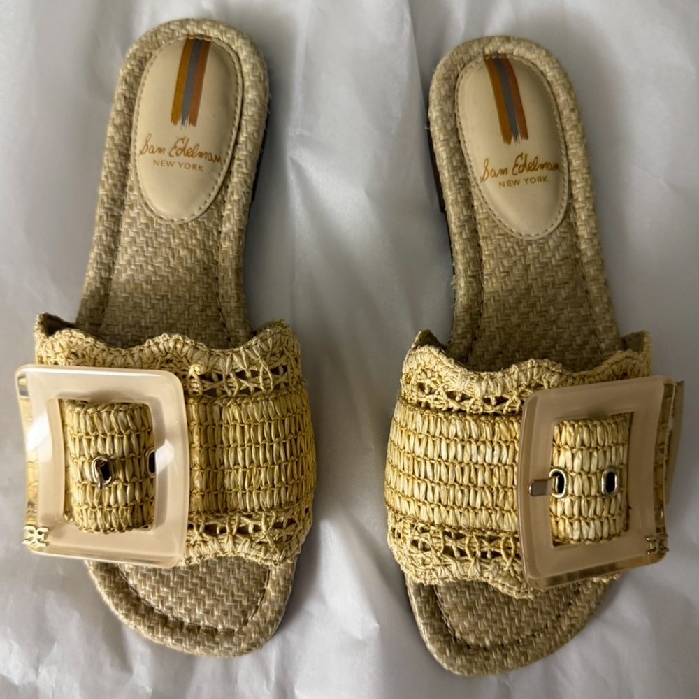 Sam Edelman Bambi Raffia Buckle Front Slides